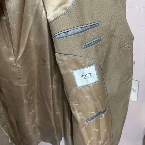 VINCI Men's Taupe Textured Weave 2-Button Classic-Fit Suit - NEW 56 Long - Picture 3 of 13